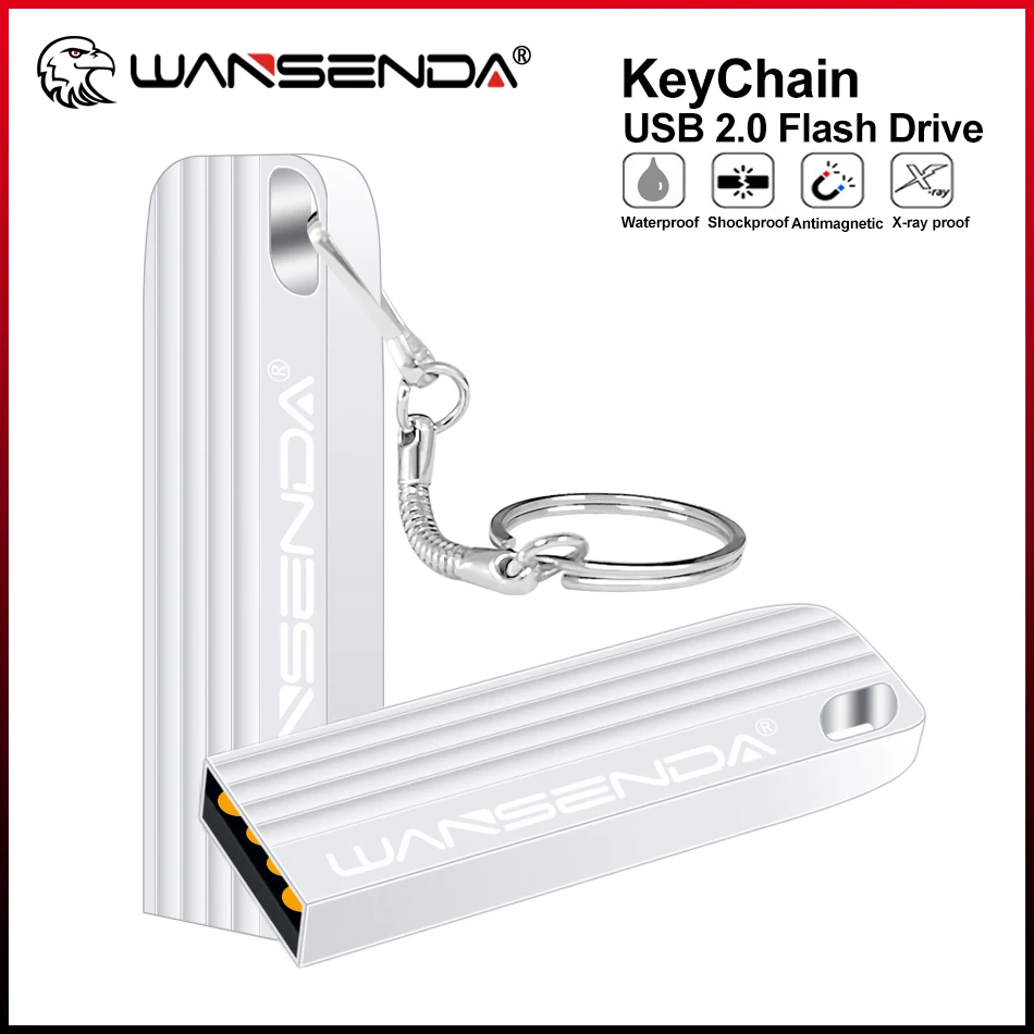 

New WANSENDA USB 2.0 USB Flash Drive Metal Pen Drive 8GB 16GB 32GB 64GB 128GB Pendrive KeyRing Flash Memory Stick U Disk