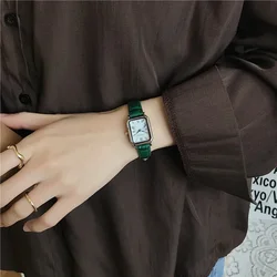 Relojes Retro para mujer, esfera de cuarzo informal clásica, correa de cuero, reloj rectangular, relojes de pulsera de moda