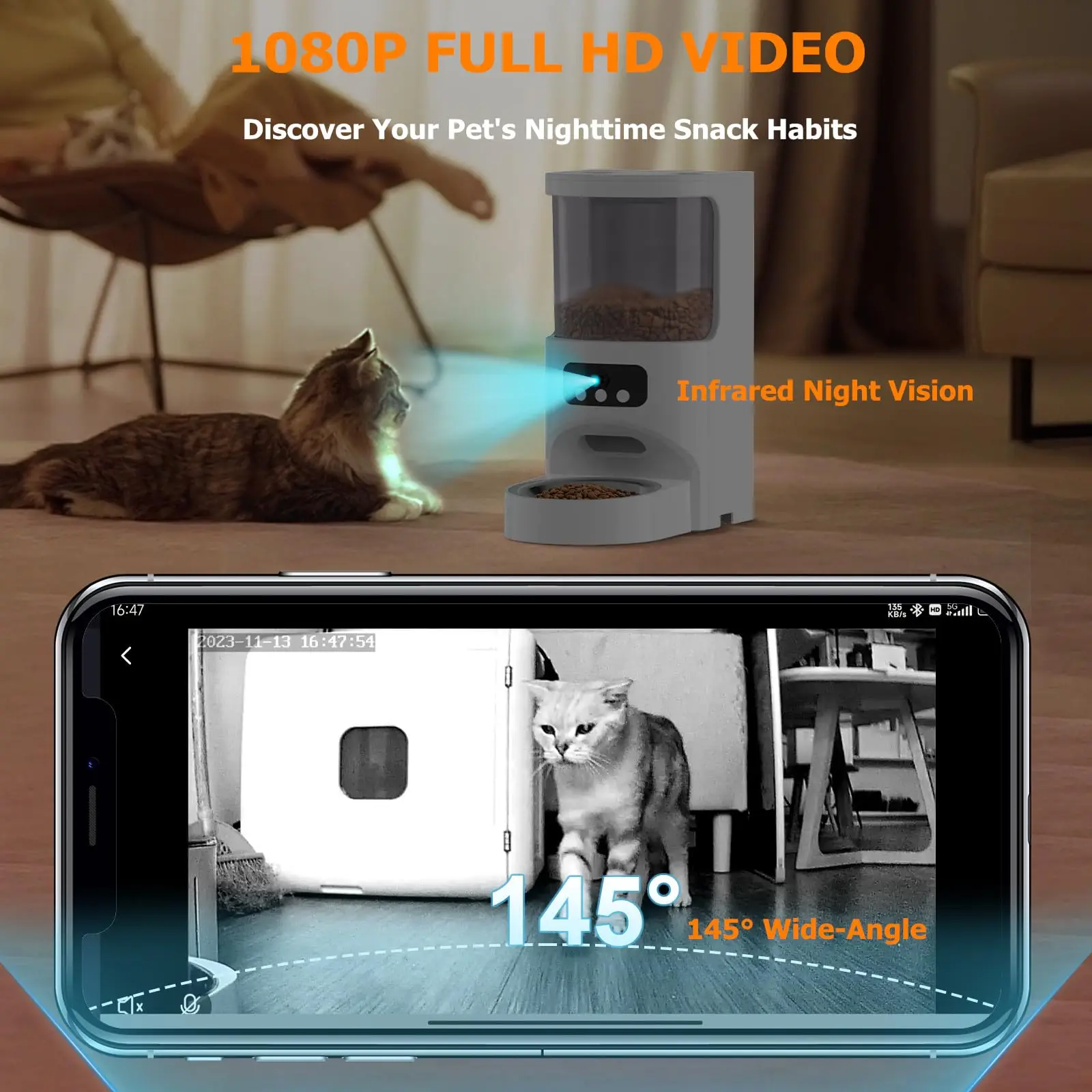 4L Automatische Kattenvoeder WiFi Automatische Hondenvoeder met APP Controle Camera Voeden Automatische Hond Kattenvoerdispenser