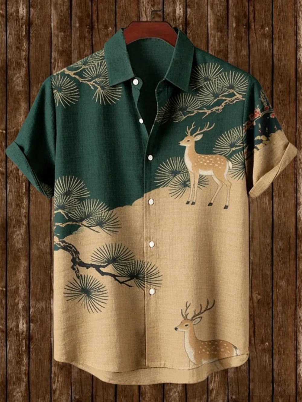 Landscape Shirt Men Crane Deer Bamboo Chinese Ink Painting Casual 3D Printed Lightweight Short Sleeve Trendy Stylish Comfy Brush
