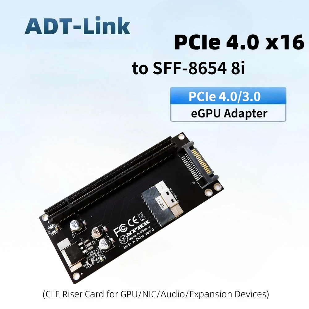 SFF-8654 8i To PCIe 4.0 3.0 X16 Adapter Card External Graphics Adapter Card DIY Mainboard 8654 Riser Card Expansion for eGPU GPU