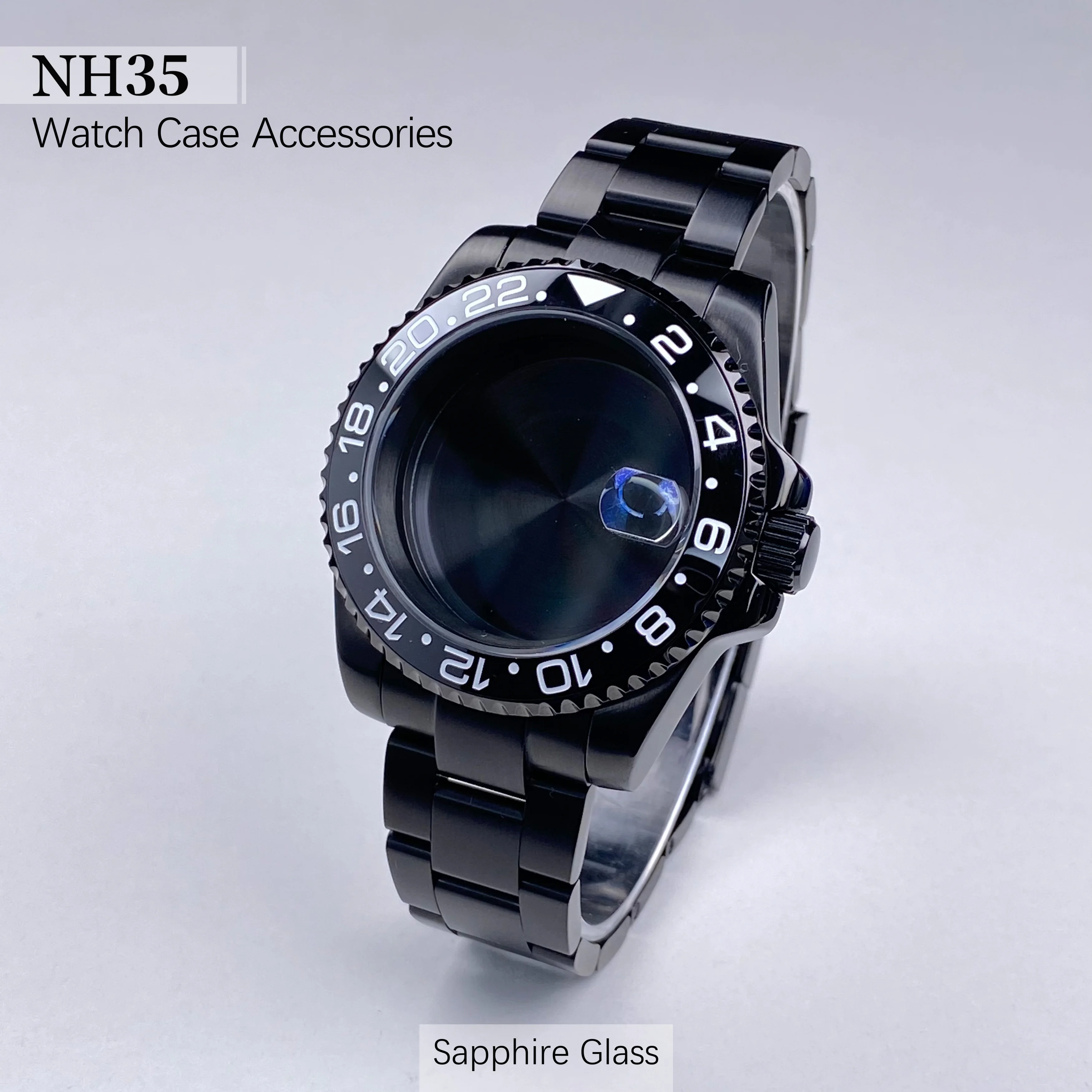 Cassa per orologio NH35 nera 40mm di alta qualità 100m impermeabile in acciaio inossidabile vetro zaffiro adatto al movimento nh34 nh35 nh36 quadrante da 28,5 mm