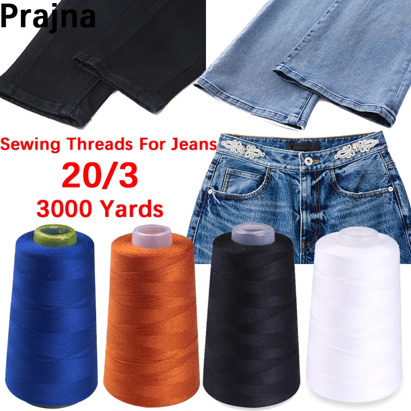 3000Yards 20/3 extra strong thread for sewing Polyester Sewing Thread For Jeans Hand  Sewing Accessories Blue Gold Black White