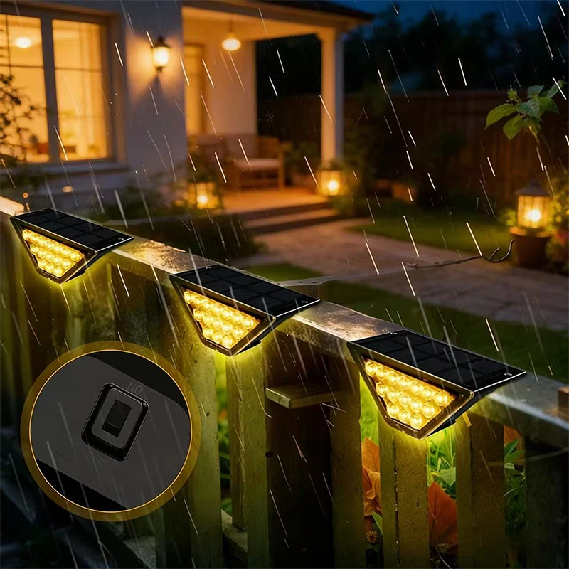 luz-solar-para-degraus-externos-ip65-a-prova-d'Agua-com-15-leds-brilhantes-branco-quente-3000k-acendimento-apagamento-automatico-design-triangular
