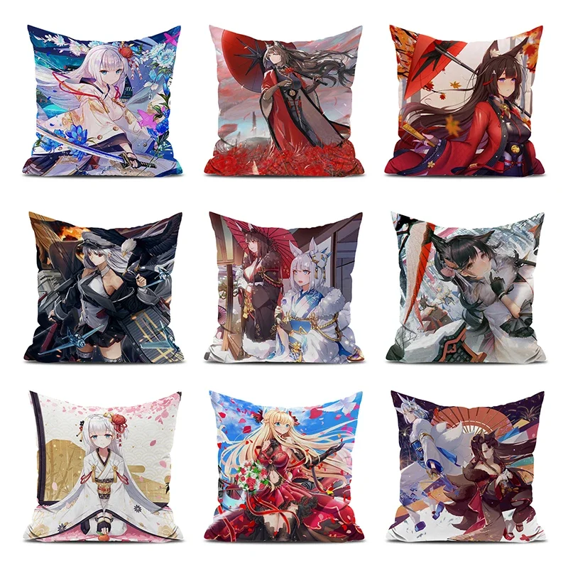 غطاء وسادة كاواي من Azur Lane ، غطاء وسادة مخصص ، غطاء وسادة أنيمي ، وسائد أريكة ، 45x45 سم