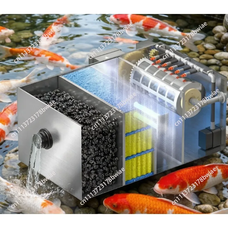 Rotating drum stainless steel fish pond filter - fish pond water circulation system - water purification equipment