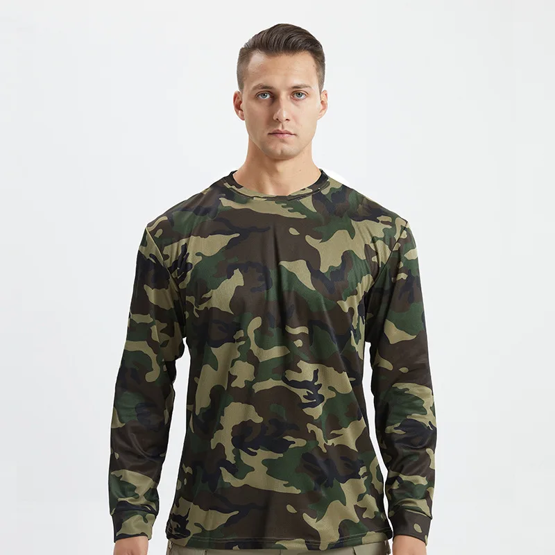 Camouflage Men\'s T-Shirts Long Sleeve Quick Drying Tactical Shirt Men Clothing Outdoor Training Hunting Camping Tees AFT01