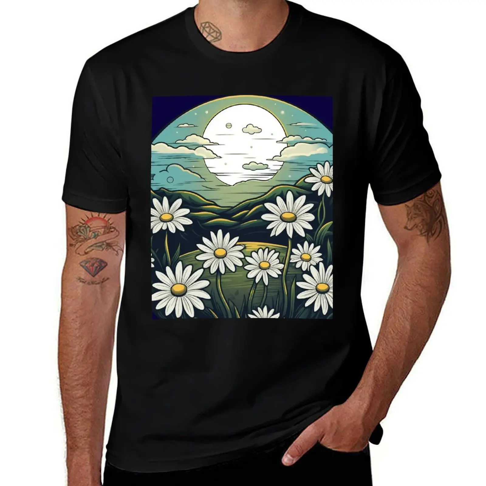 Midnight Daisy T-Shirt cotton graphic tees shirts graphic tee men clothing