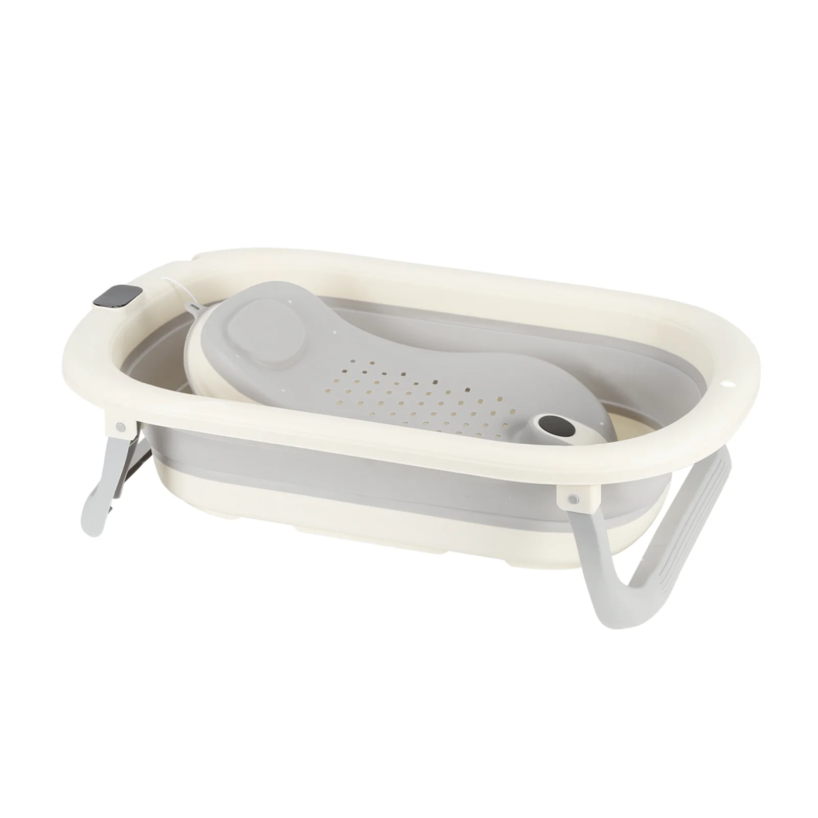 Baignoire Pliable pour Bébé et Nouveau-Né, Inclus Transat De Bain & Thermomètre Intégré, Confortable pour Les Bébés de 0 à 3 Ans, Gris/Rose/Kaki/Vert