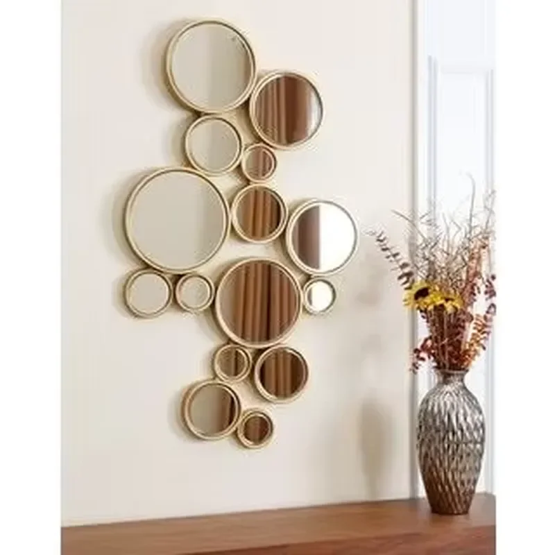 Modern Round Gold Wall Mirror Foam Style Decorative Hanging for Living Room Bedroom Home Interior Design Accent Piece Gold