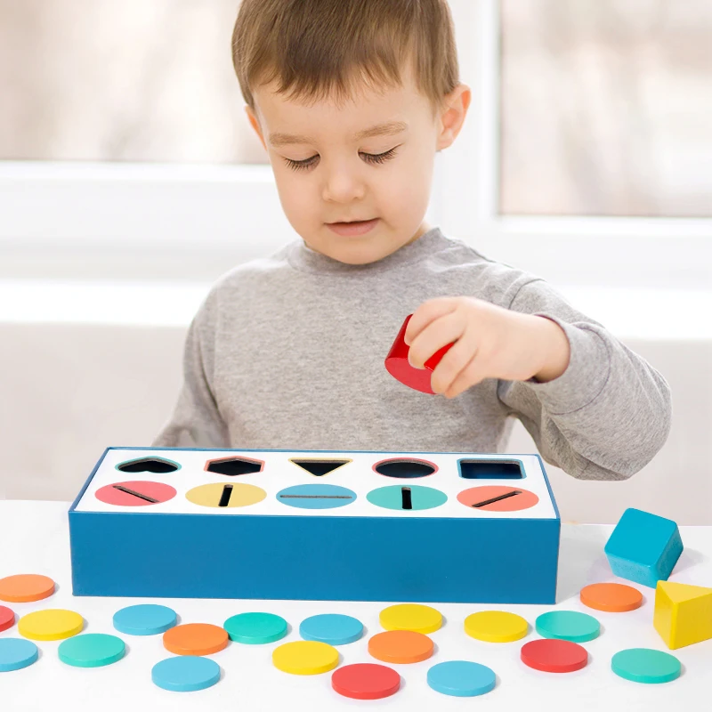 Wooden Color Shape Sorting Box Montessori Toys Color Shape Sorting Toy Preschool Early Learning Educational Toy for Kids Gifts