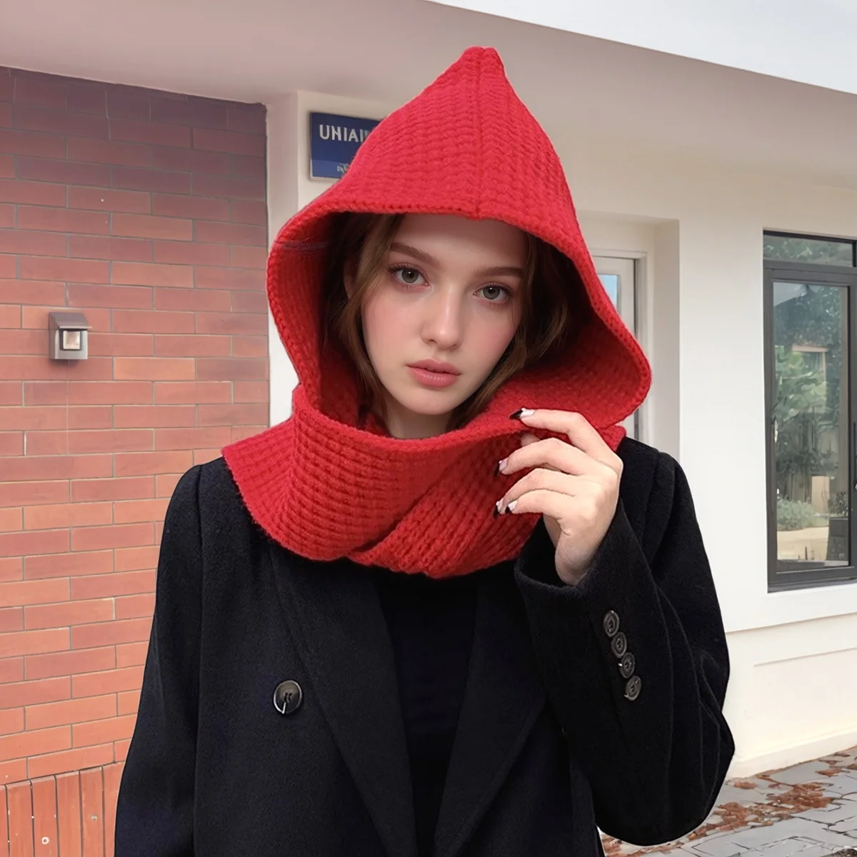 

Новинка 2024, красная вязаная шапка, шарф, повязка на голову, женская шаль, шапка, зимний шарф, универсальный теплый шарф из пашмины, подшивка, воротник, шарфы, шапки