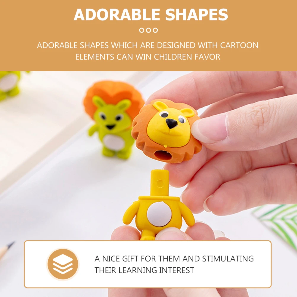 

16 Pcs Cartoon Eraser Erasers Lion-shaped Classroom Supplies Gift for Pencils School Tpr Cute Child