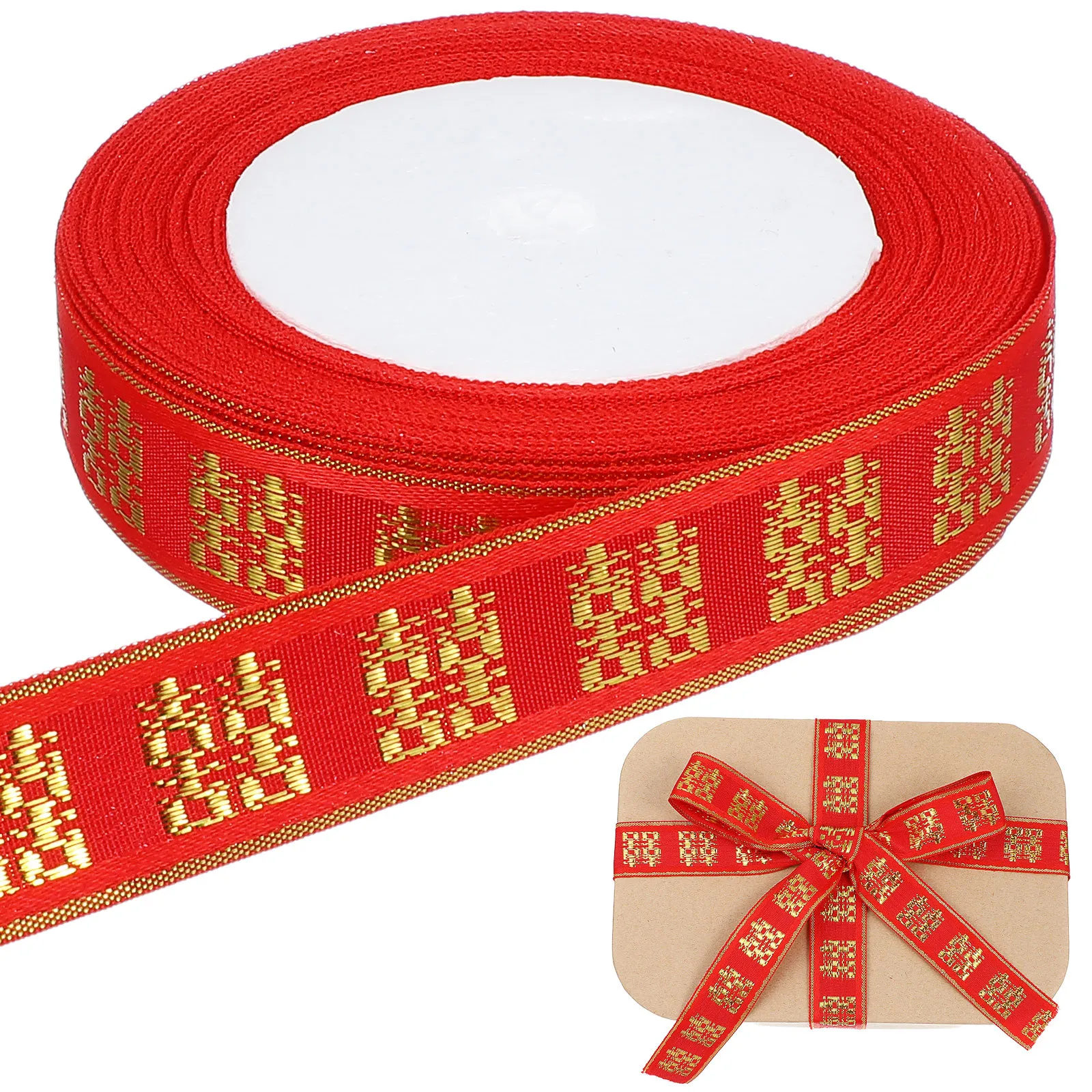 Red Satin Ribbon Chinese Character Wedding Decoration Gift Packaging Ribbon Durable Strong for Gift Wrapping Crafting