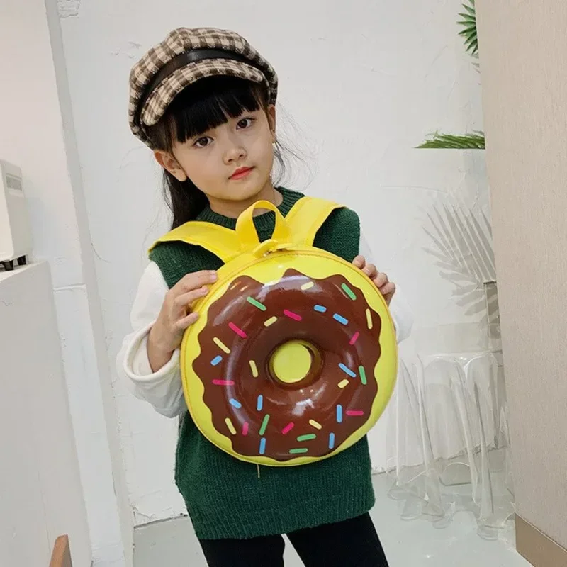 Kids Bag Children\'s Doughnut Rainbow Schoolbag Cartoon Backpack Kindergarten Kids Rocket Boys and Girls Hard Double Shoulder Bag