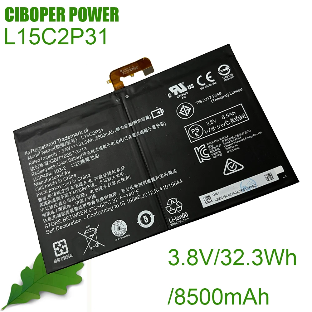 CP Laptop Battery L15C2P31 3.8V/32.3Wh/8500mAh For Yoga Book YB1-X91F X91L X91X YB1-X90F YB1-X90L Series Tablet Battery