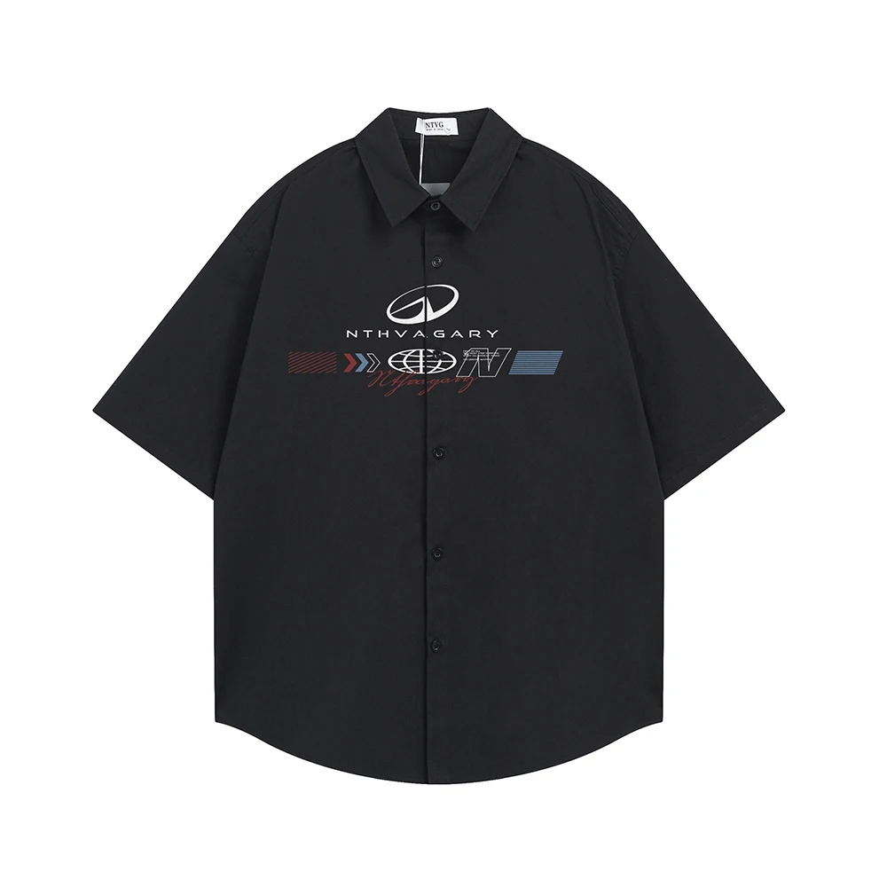 

High Street Short Sleeve Printed Shirt Casual Shirts For Man Y2k Oversize Summer Cotton Designer Tops Korean Popular Clothes Men