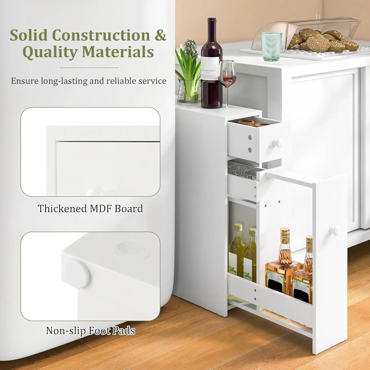 **/tex Slim Bathroom Cabinet, Freestanding Storage Cabinet, Toilet Paper Holder, Side Cabinet Storage Unit W/Pull-Out Drawer &