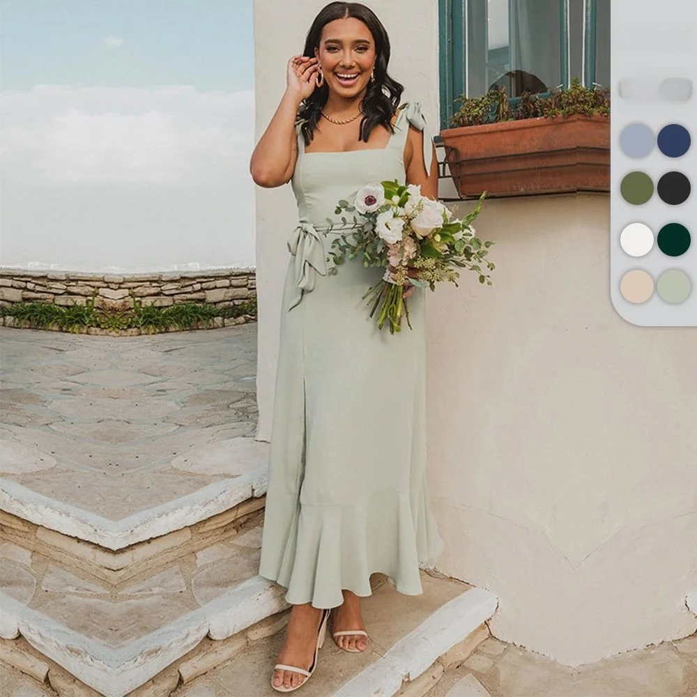 

Элегантное женское платье Ele Long Dr с поясом, разрезом, кружевной отделкой, завышенной талией, из двойного шелкового муслина, для повседневной носки, с эффектом роскоши