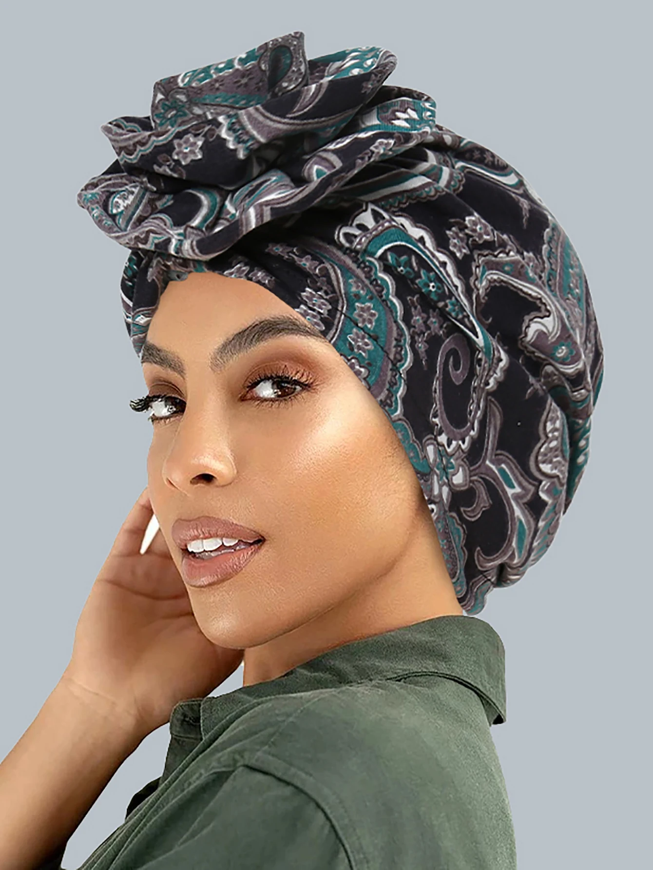 2024 New Fashion Print Turban Hijab Hats African Head Wraps Elastic Muslim Hats Breathable Chemo Cap For Women Girls