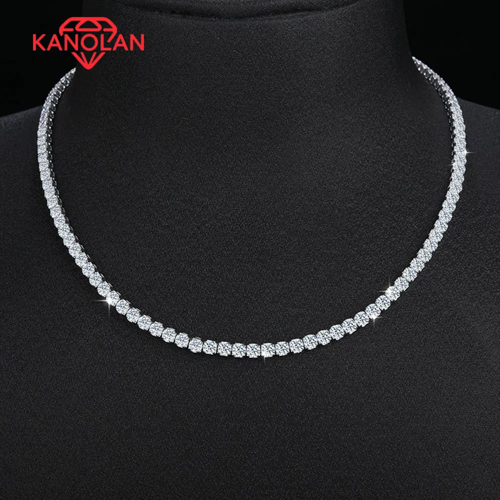 Kanolan GRA Certified 3mm Moissanite Tennis Necklace Adjustable Solid 925 Sterling Silver Diamond Tennis Necklaces for Women Man