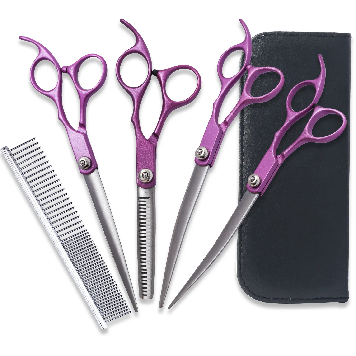 

7.0 Inch Color Teeth 4 Packs Pet Grooming Scissors Straight Scissors Set Blade protection Scissors