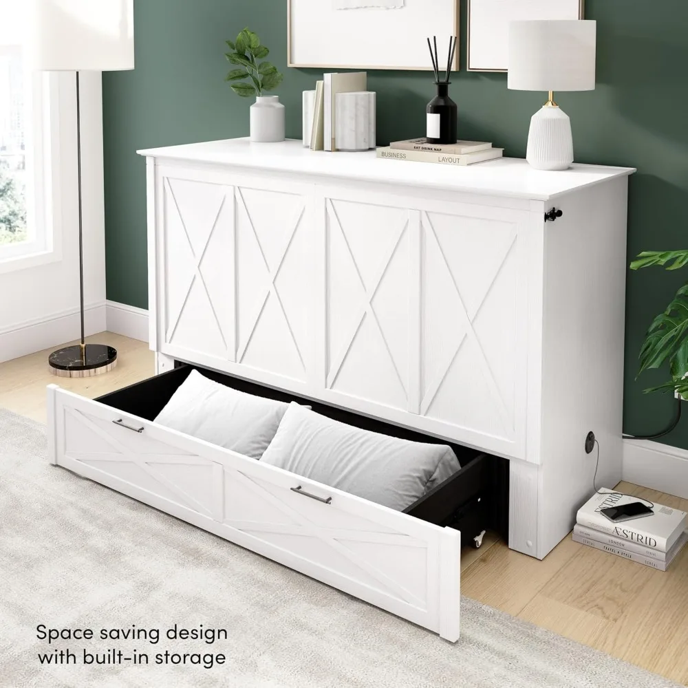 Murphy Cabinet Letto matrimoniale da 65 pollici con cassetto estraibile per camera da letto, stanza degli ospiti, collezione Key West, moderno, bianco