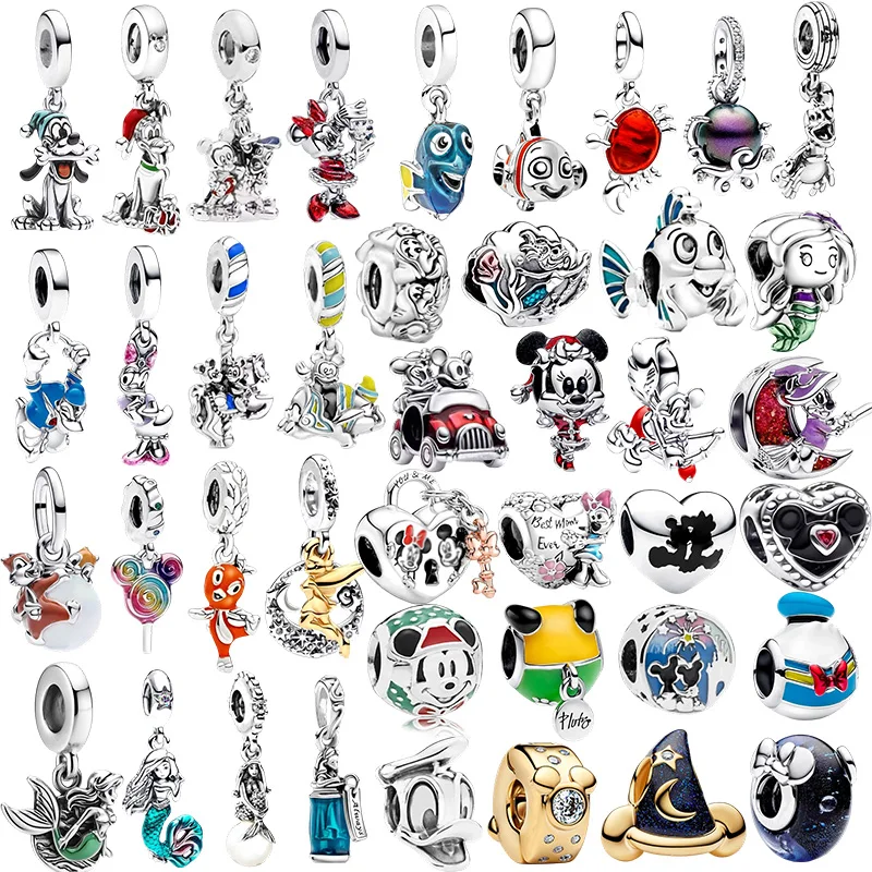 NEW Mickey, Minnie, Donald Duck, Little Mermaid  Mary Cat Charm Beads Clip Fit Snake Bracelet DIY Jewelry Gift