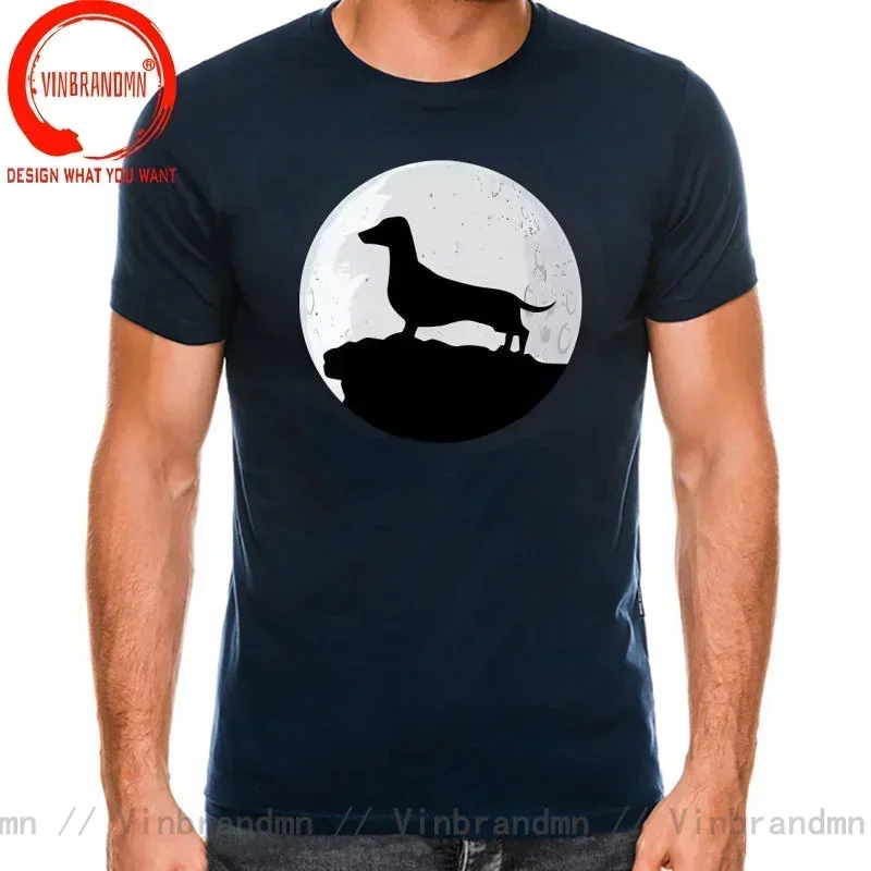 Moon Dachshund Lover T Shirt for Men Cotton Leisure Dachshund Moon Silhouette Halloween T-shirt Wiener Dog Tee Top Clothing Gift