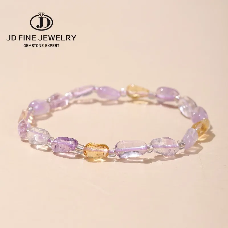 JD Natural Amethyst And Citrine Irregular Crystal Bead Bracelets Women Fashion Polished Stone Reiki Healing Handmade Wrist Gift