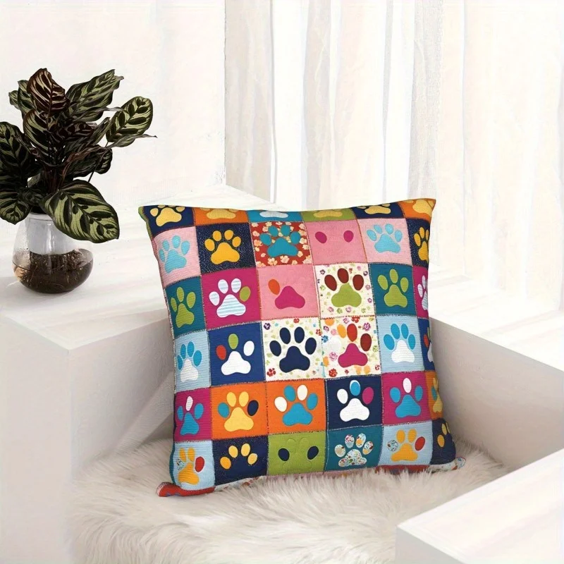 Patchwork-Kissenbezug mit Krallenmuster, farbenfroher moderner Kissenbezug, dekorativer Kissenbezug für Zuhause und Auto