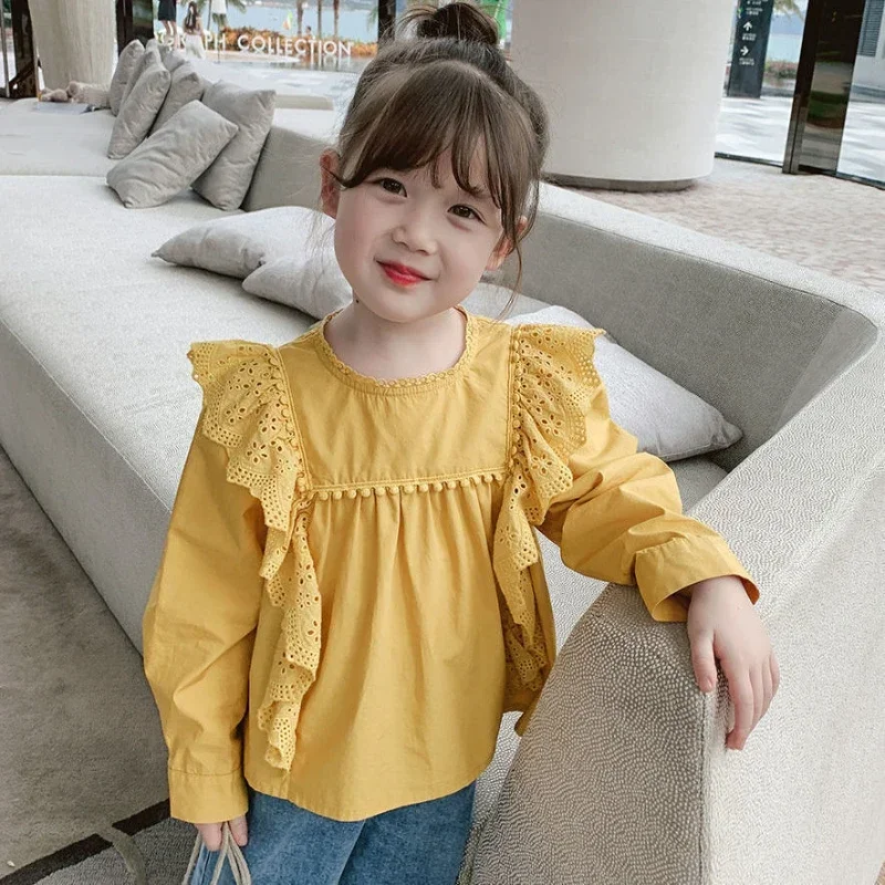 Girls Shirts for Kids Spring Autumn Long Sleeve Blouse Fashion Tops Korean Toddler Girl Clothes Fall New Children Costume 2-7Yrs