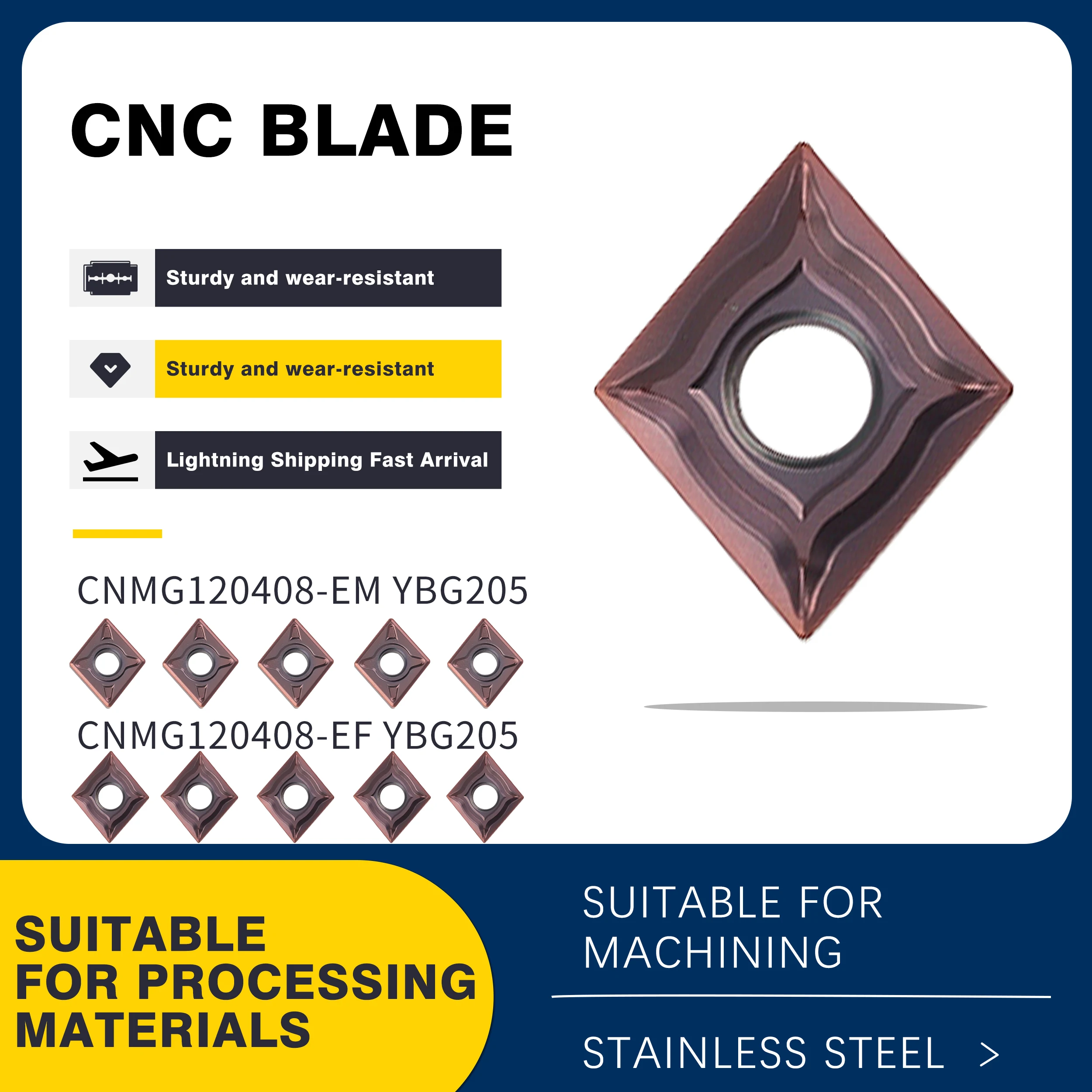 CNMG120404-EF EM CNMG120408-EM EF YBG205 CNC Lathe Blade External Turning Tools High Quality Carbide Insert ,For Stainless Steel