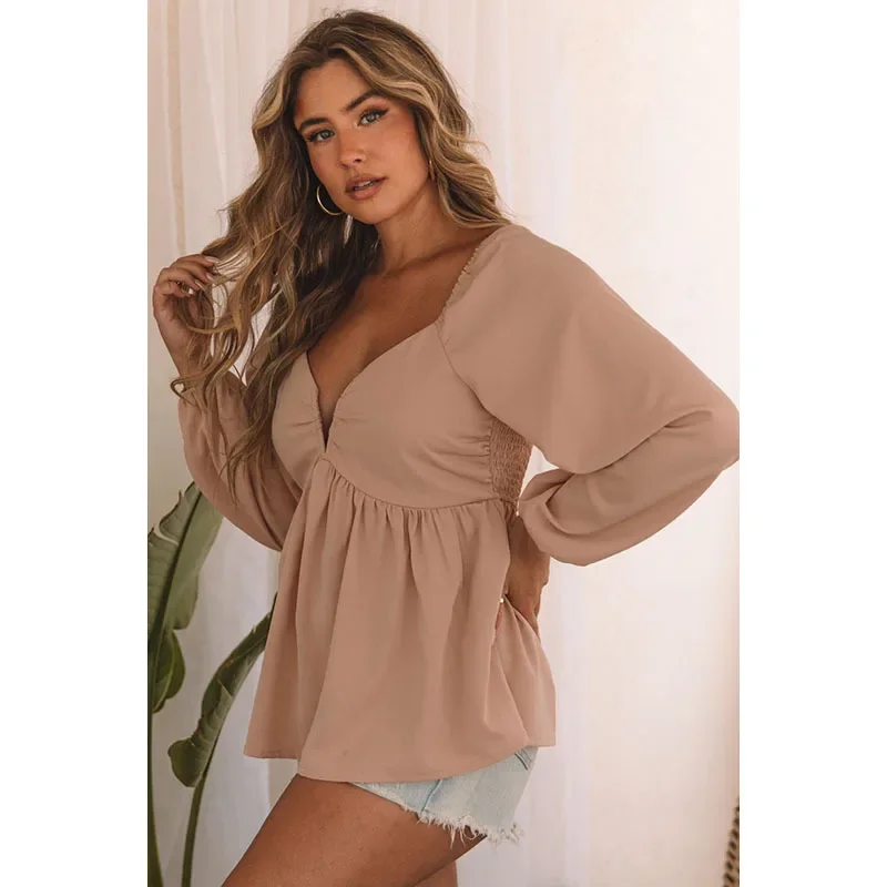 Chemise à Manches sulfet Col en V pour Femme, Sexy