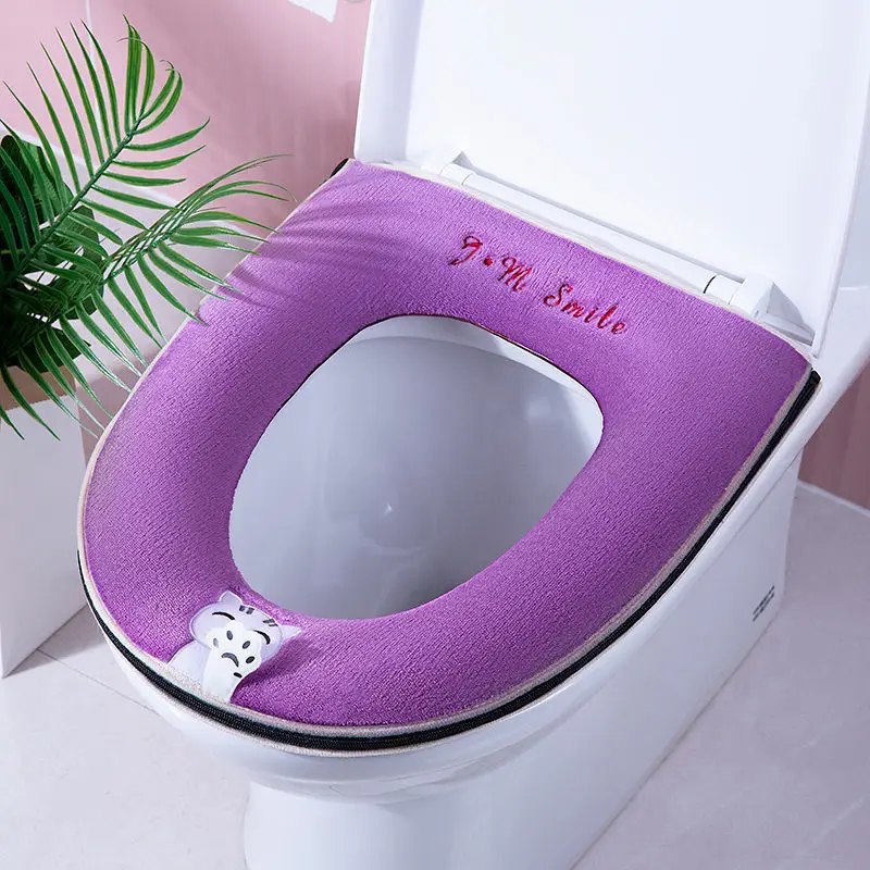 2 Pcs Set Toilet Seat Cushion Toilet Seat for Household All Seasons Waterproof and Thickened Toilet Cover with Handle Zipper