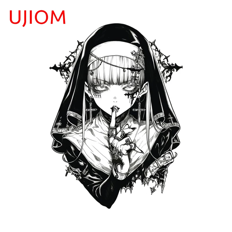 UJIOM Cool Goth Style Nun Wall Stickers Fashionable Cartoon Window Door Decals Scratch-Proof Anime Items Room Decor Poster