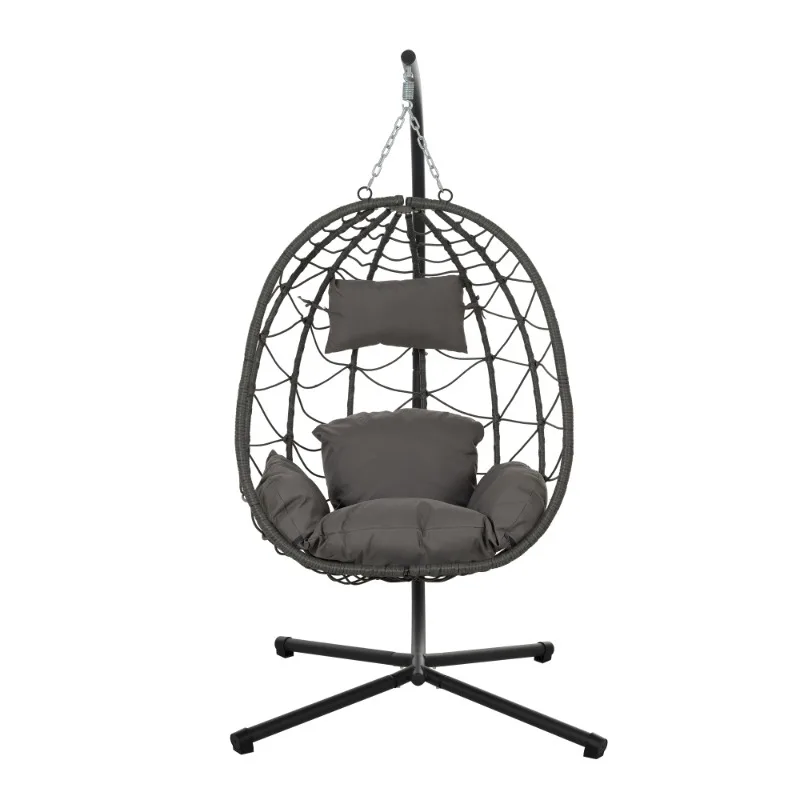 

Outdoor Indoor Wicker Egg Swing Chair with Stand and Cushions Hanging Basket Chair for Patio Garden Balcony Leisure
