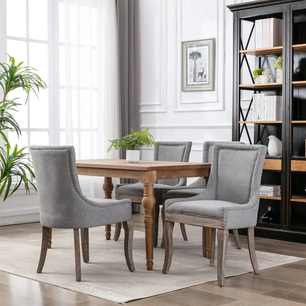 

Upholstered Dining Chairs Set of 6 Soft Thicken Padded Kitchen Room Chairs Sturdy Solid Wood Restaurant Chairs with Nailhead