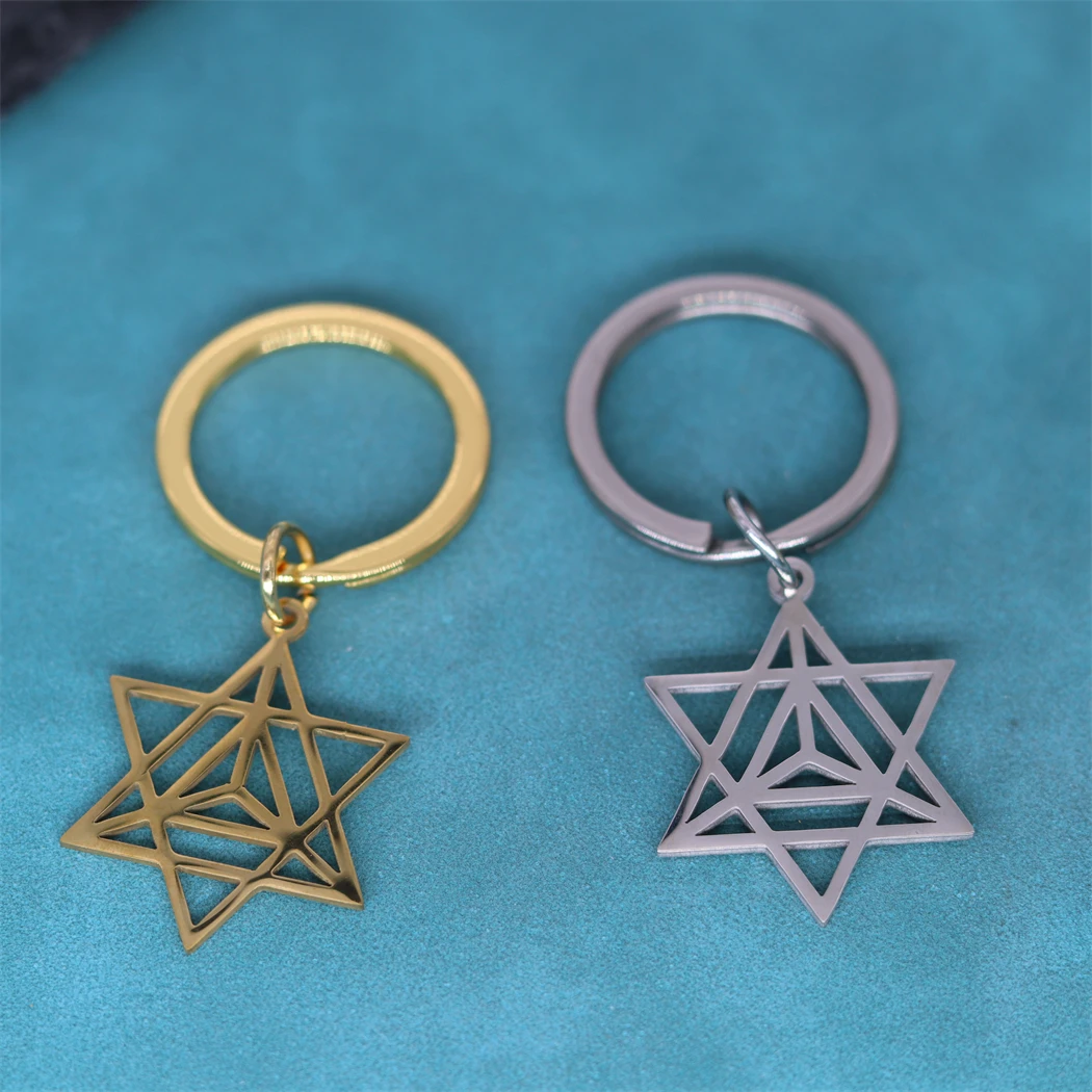 Hexagram Merkaba Star Pendant Keychain For Men Women Yoga Jewish Mysticism Key Chains Keyring Stainless Steel Jewelry