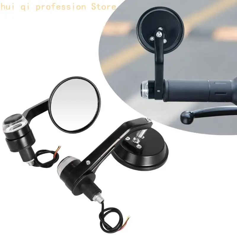 Motorrad-Lenker-Seitenspiegel mit Lichtgehäusen, 7/8-Zoll-Lenkerendpaar für Pendler und Ersatzgebrauch H8WE – Detail 10