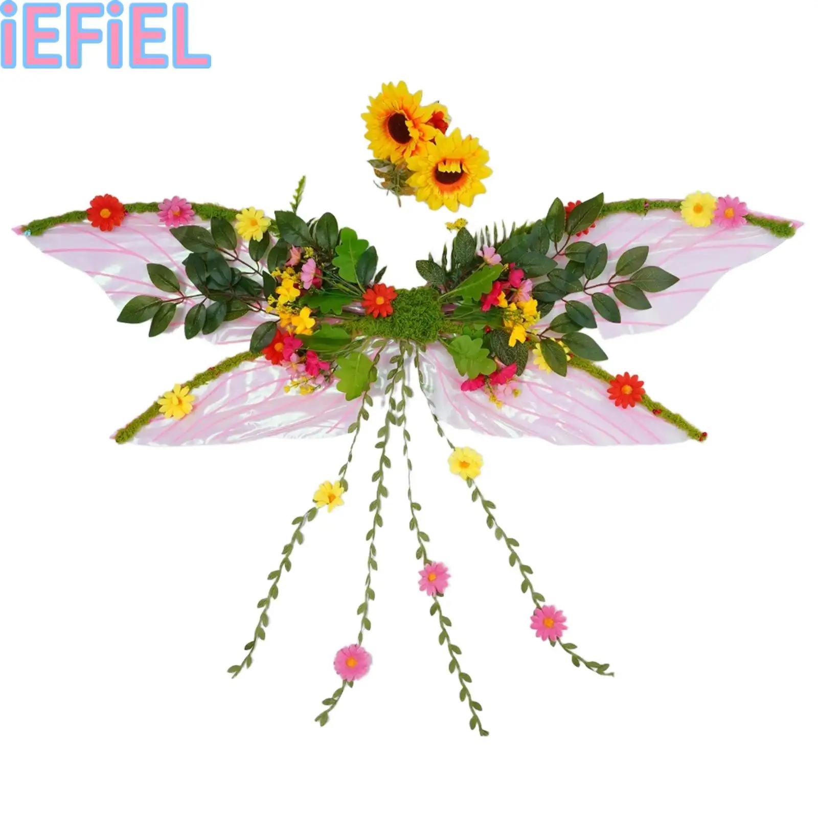 

Butterfly Cosplay Wings Mother Nature Costume Woodland Elf Wings with Artificial Flowers Leaves for Fancy Ball Halloween