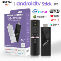 HOT Mortal Q8S Allwinner H313 Quad Core Android 14.0 TV Stick with 2.4/ 5G Wifi6 8GB 16GB 8K HDR Goole Voice Remote DC 5V/2A box