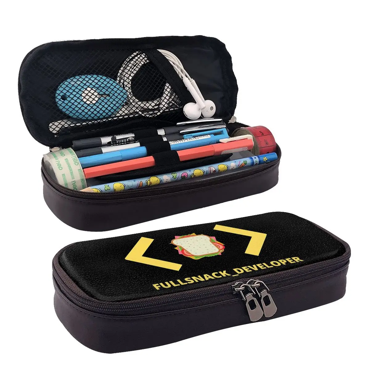Full Snack Developer Leather Pencil Case for Studen Gifts Pen Box Pencil Bag Stationery Supplies Pen Holder Bag