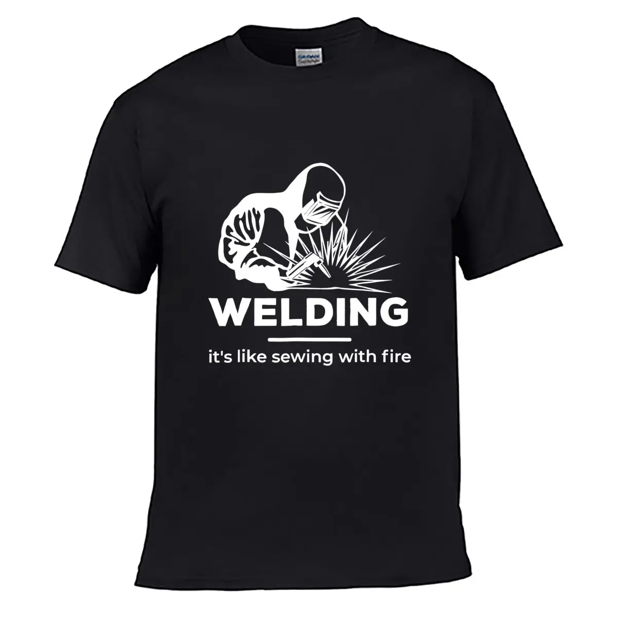 Welding Worker Spark Burst Design Solid Washed Vintage Tee Distressed Loose