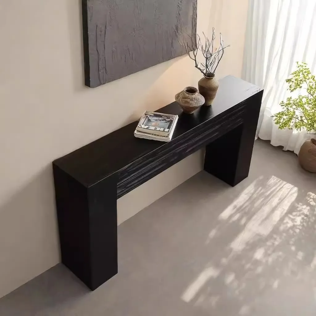 Medieval Wabi Santilwind Solid Wood Xuantai Retro Log Homestay Wall Decoration Table Home Fireplace Living Room Shelf