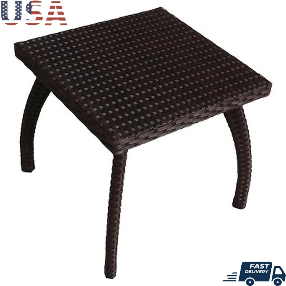 

Outdoor Wicker Patio Accent Table All Weather Iron Frame Rust Resistant Square Design Assembly Tools Included 17 Inch Height