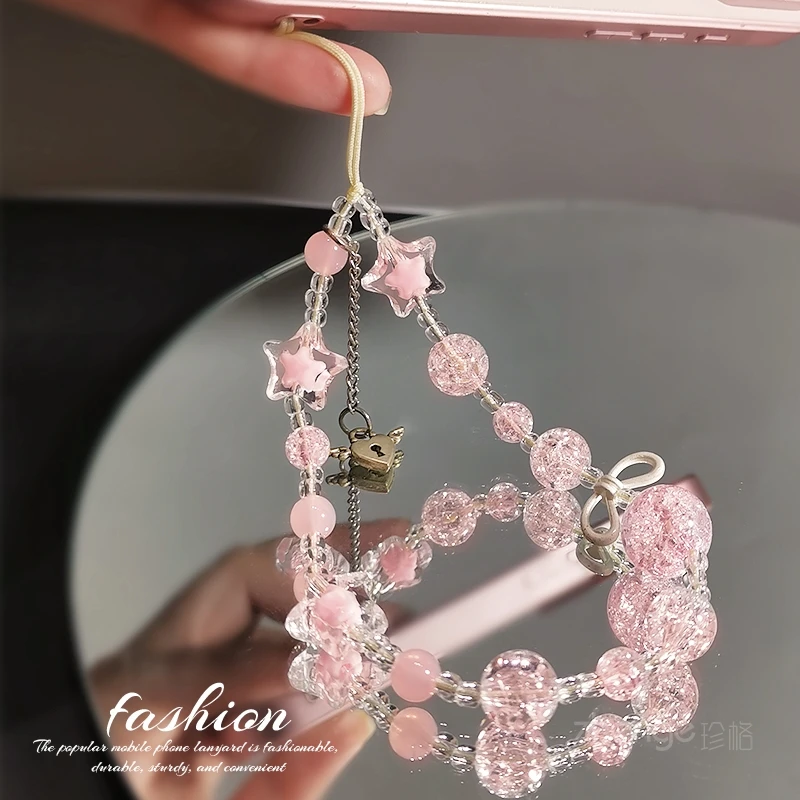 

Pink Beaded Wrist Strap for Phones & CCD Cameras - Ins Style Cute Pendant, Perfect for Outdoor Travel & Daily Use