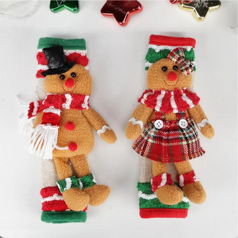 2Pcs Gingerbread Man Handle Protector Christmas Refrigerator Handle Protector for Home Holiday Window Handle Decoration