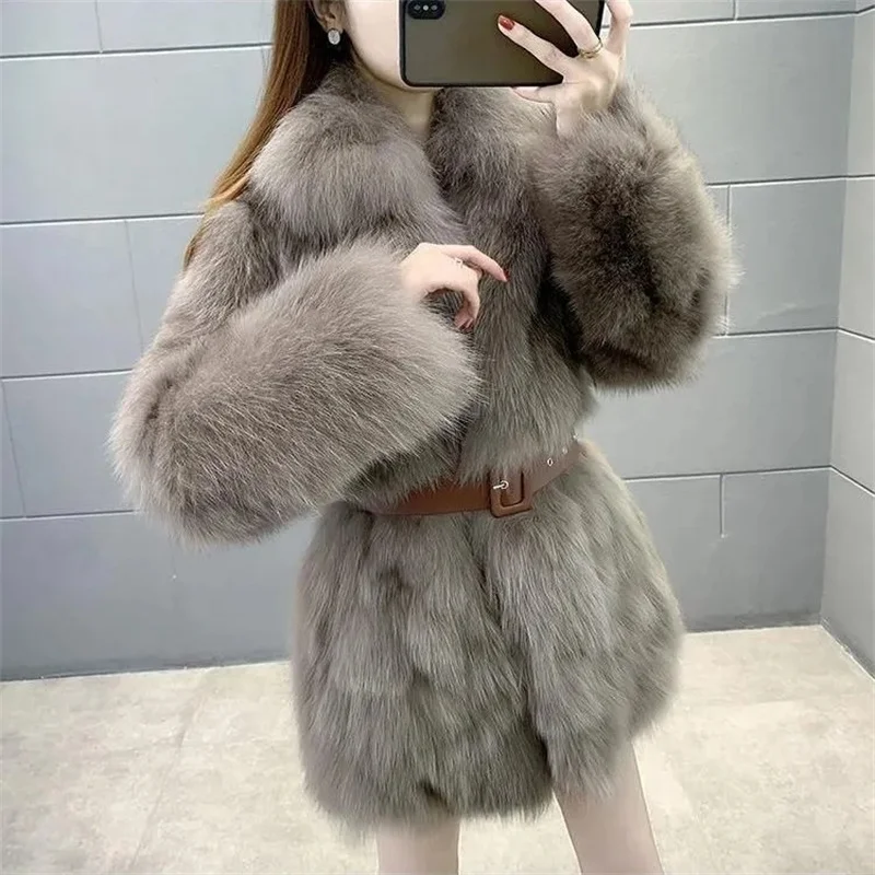 Imagem -05 - Mulheres de Comprimento Médio Cabolsa de Peles Artificiais Imitação Cabelo Raposa Sobretudo Elegante Cabolsa de Inverno Quente Outwear Engrossar High End