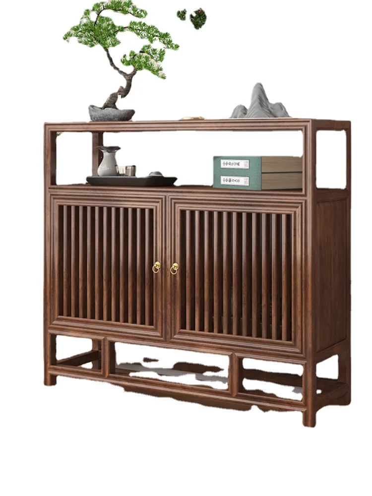 

ZZXL Solid Wood Tea Cabinet Black Walnut Color Side Cabinet Sideboard Storage Cabinet